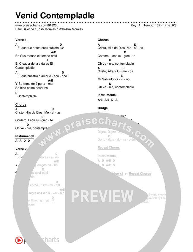 Venid Contempladle Chord Chart (Paul Baloche / Josh Morales / Waleska Morales)