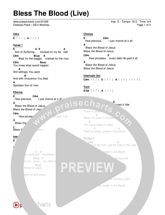 Bless The Blood (Live) Chords & Lyrics (SEU Worship / Chelsea Plank)