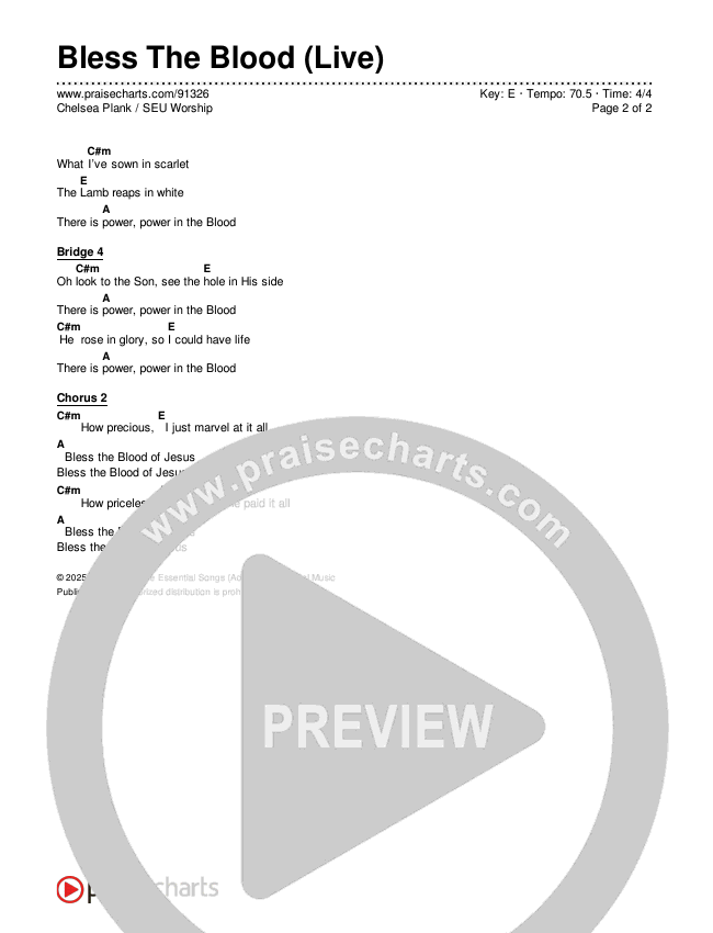 Bless The Blood (Live) Chords & Lyrics (SEU Worship / Chelsea Plank)