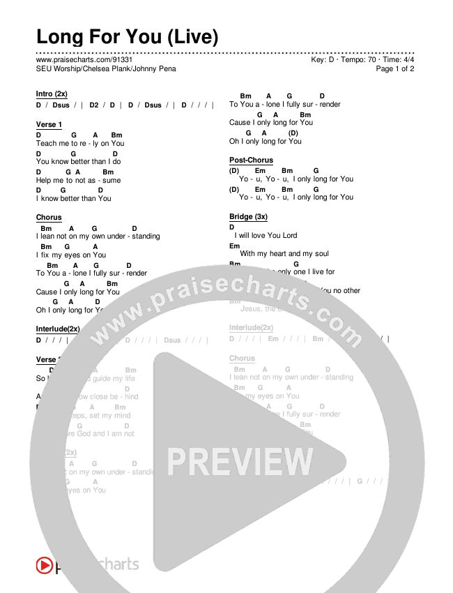 Long For You (Live) Chords & Lyrics (SEU Worship / Chelsea Plank / Johnny Pena)
