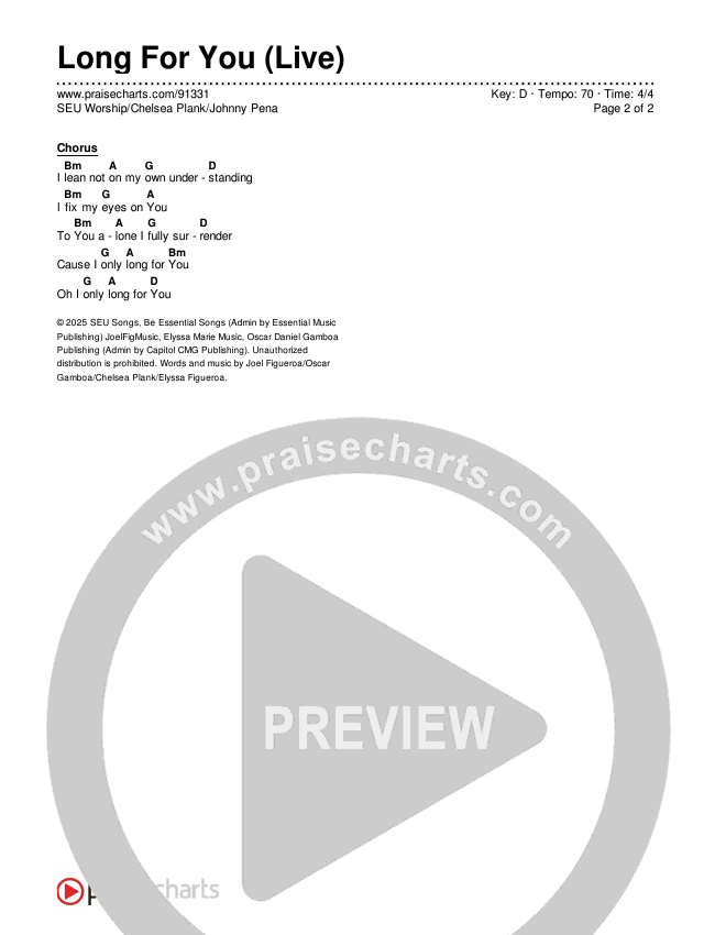 Long For You (Live) Chords & Lyrics (SEU Worship / Chelsea Plank / Johnny Pena)