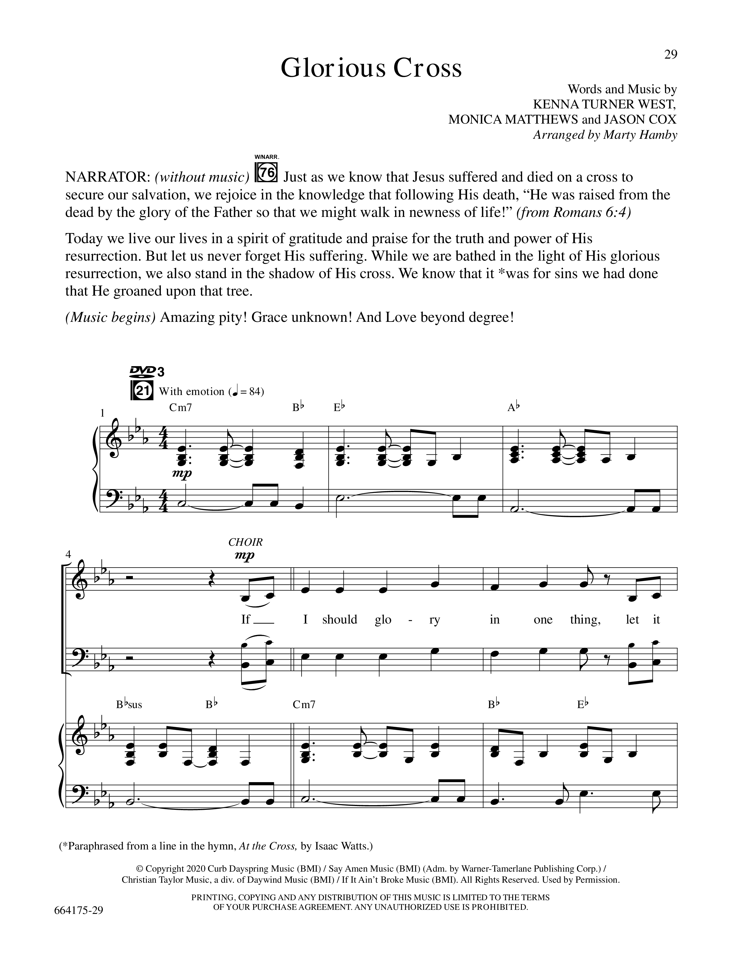 Glorious Cross (8 Song Choral Collection) Song 3 (Piano SATB) (Word Music Choral / Arr. Marty Hamby)