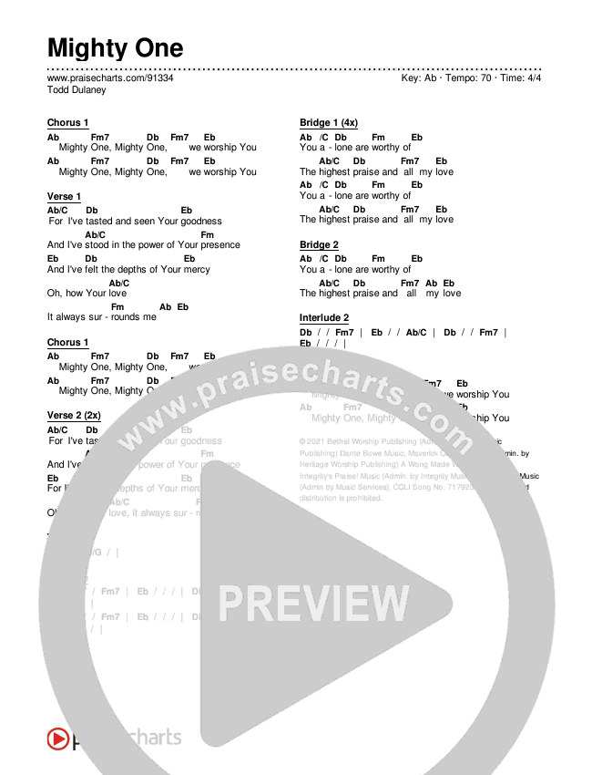 Mighty One Chords & Lyrics (Todd Dulaney)