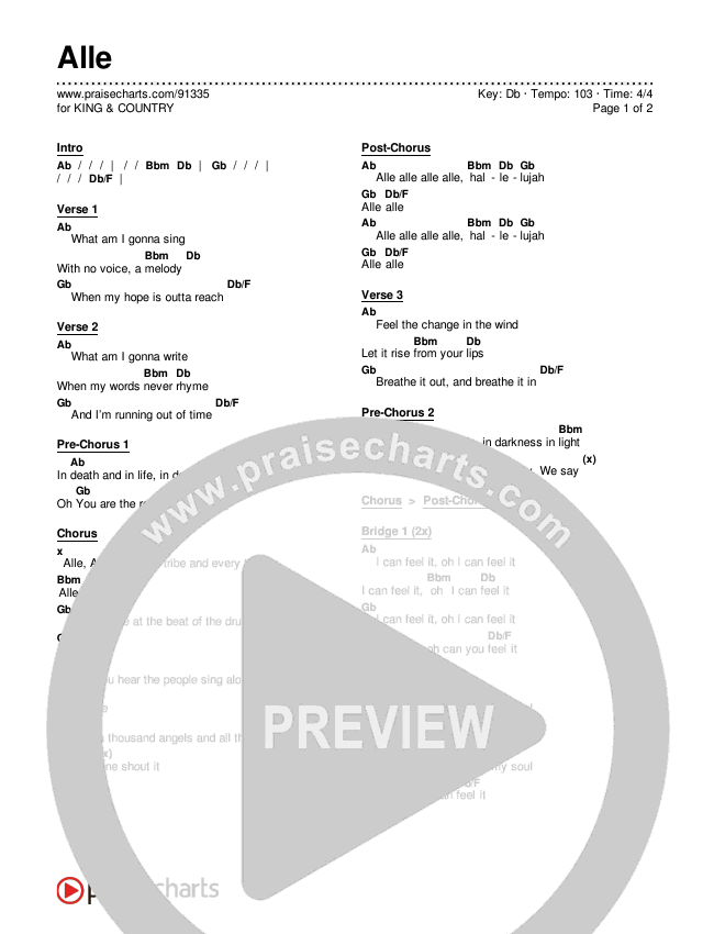 Alle Chords & Lyrics (for KING & COUNTRY)