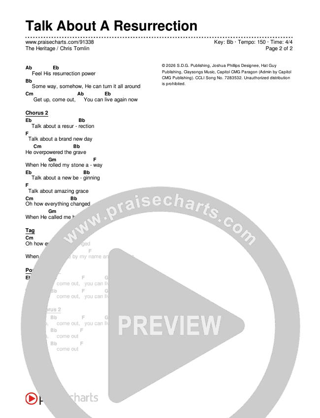 Talk About A Resurrection Chords & Lyrics (The Heritage / Chris Tomlin)