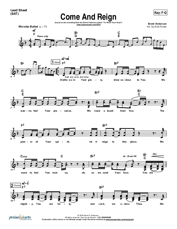 Come And Reign Lead (SAT) (Brent Anderson)