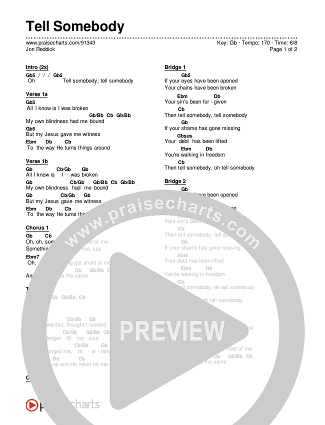 Tell Somebody Chords & Lyrics (Jon Reddick)