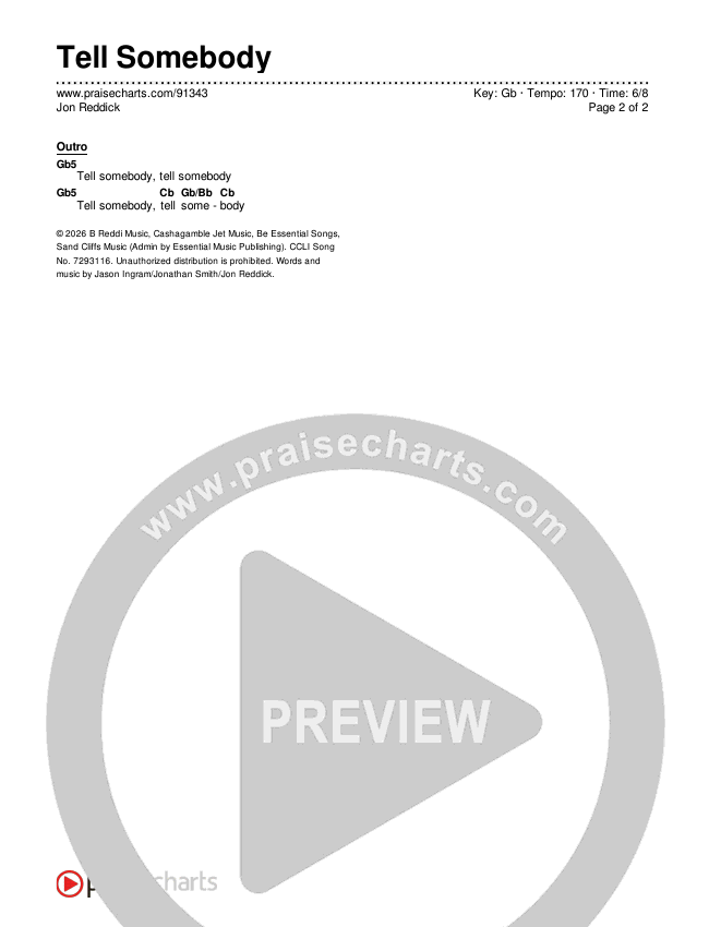 Tell Somebody Chords & Lyrics (Jon Reddick)
