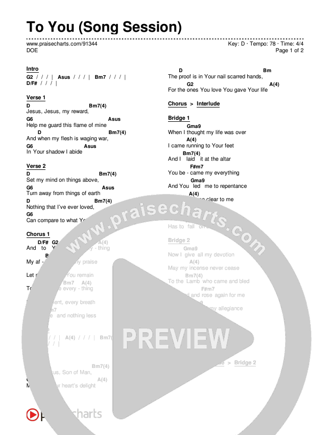 To You (Song Session) Chords & Lyrics (DOE)