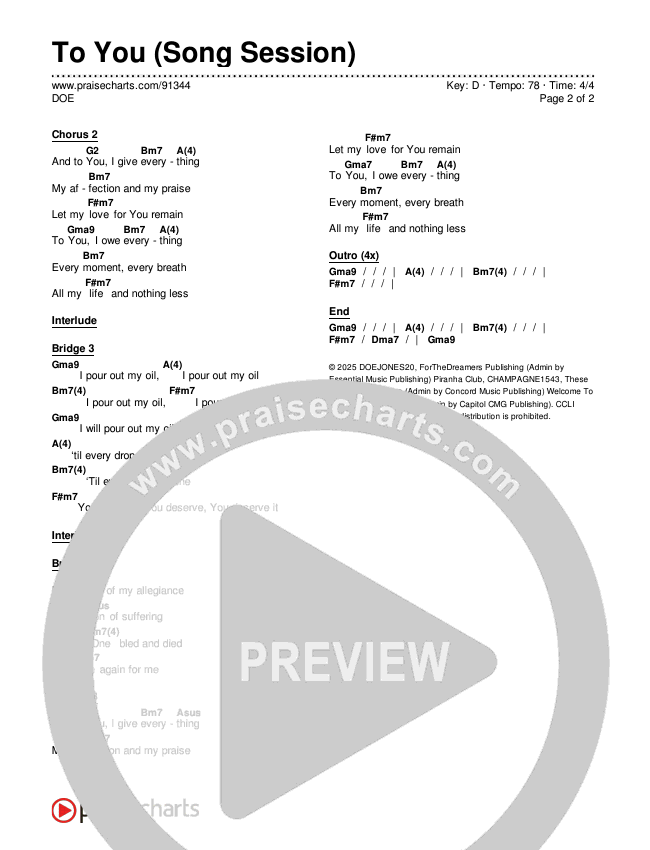 To You (Song Session) Chords & Lyrics (DOE)