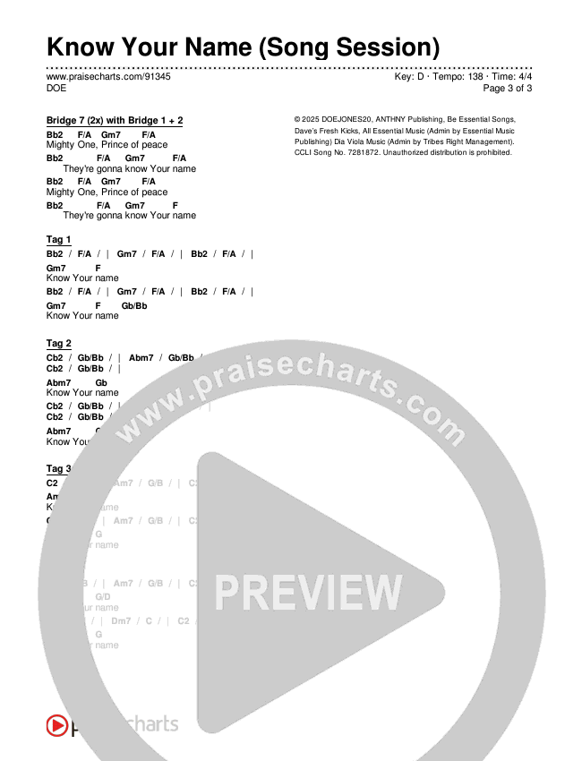 Know Your Name (Song Session) Chords & Lyrics (DOE)