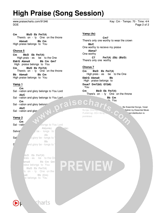 High Praise (Song Session) Chords & Lyrics (DOE)