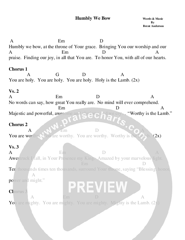Humbly We Bow Chords & Lyrics (Brent Anderson)