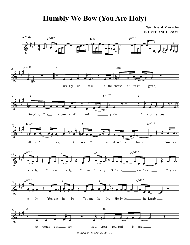 Humbly We Bow Lead Sheet (Brent Anderson)