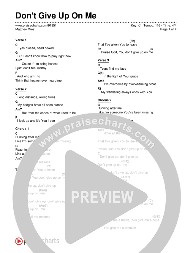 Don't Give Up On Me Chords & Lyrics (Matthew West)