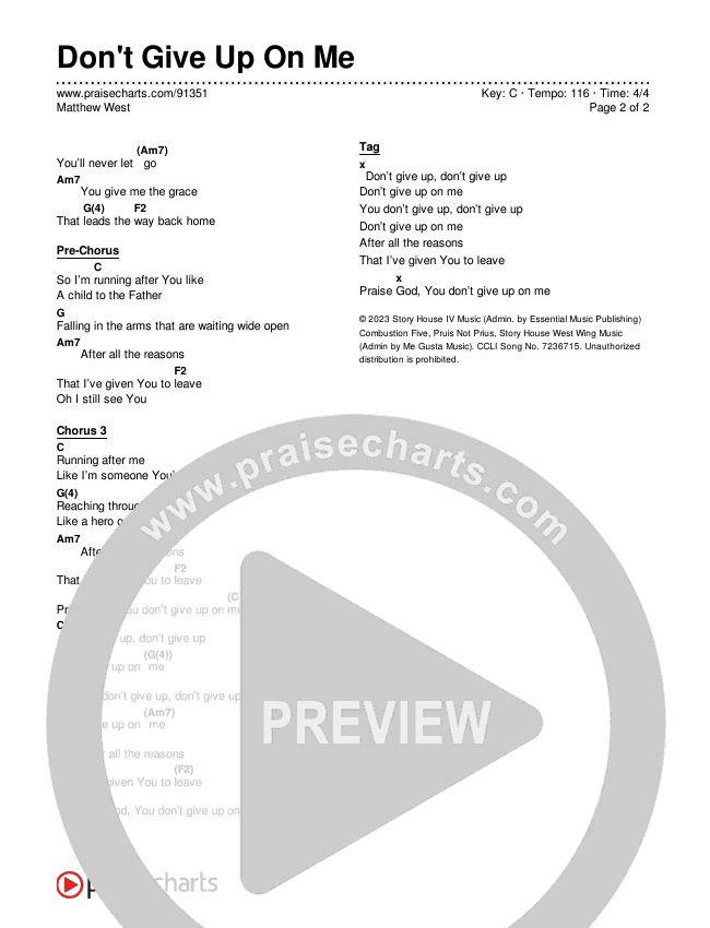 Don't Give Up On Me Chords & Lyrics (Matthew West)