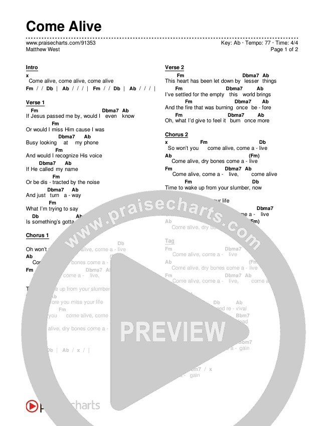 Come Alive Chords & Lyrics (Matthew West)