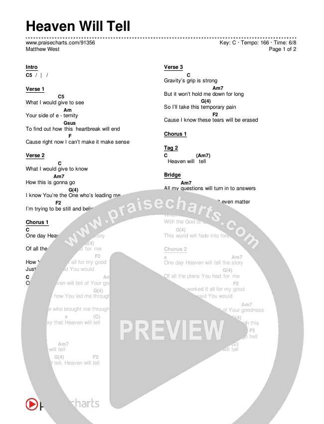 Heaven Will Tell Chords & Lyrics (Matthew West)