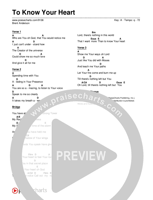 To Know Your Heart Chords & Lyrics (Brent Anderson)