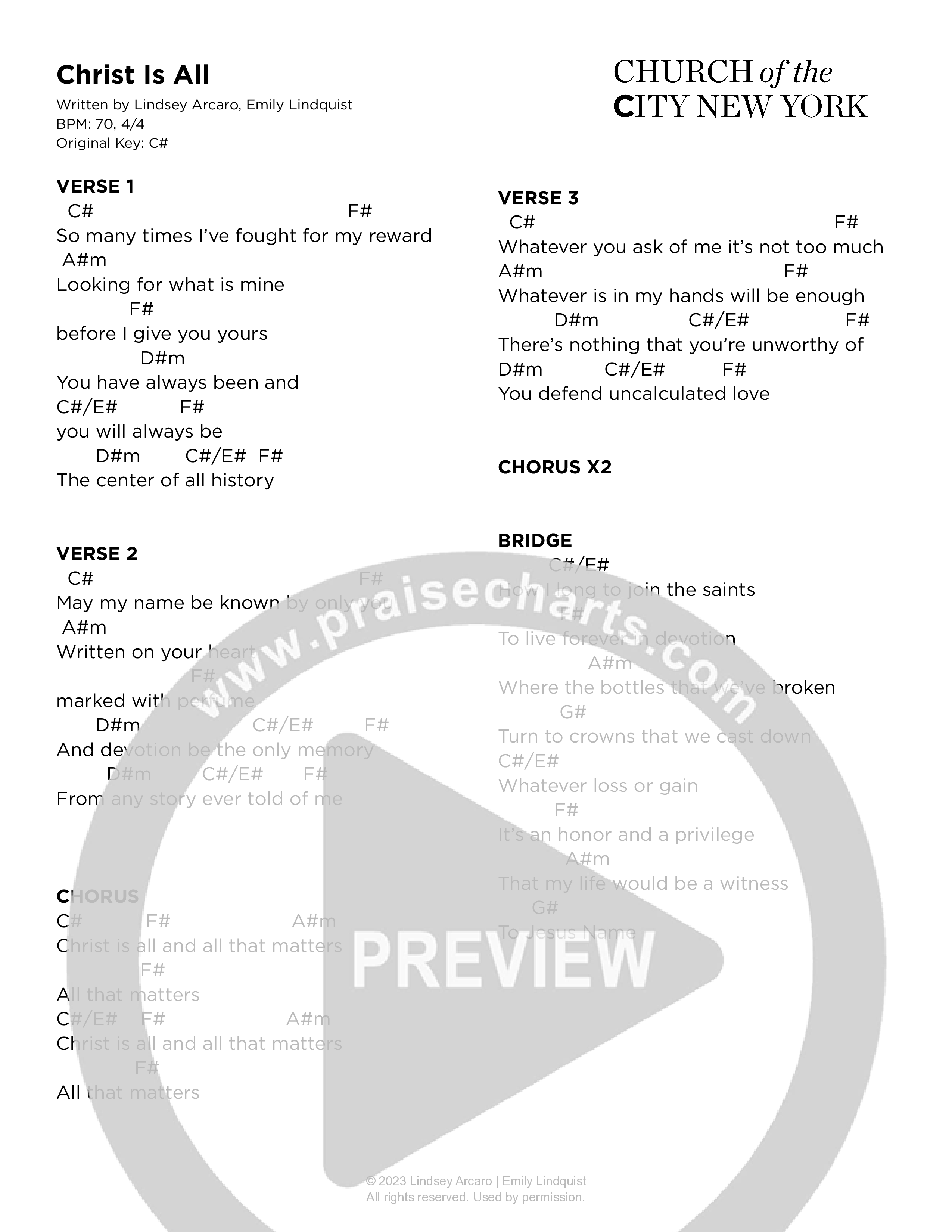 Christ Is All (Live) Chord Chart (Church of the City New York)