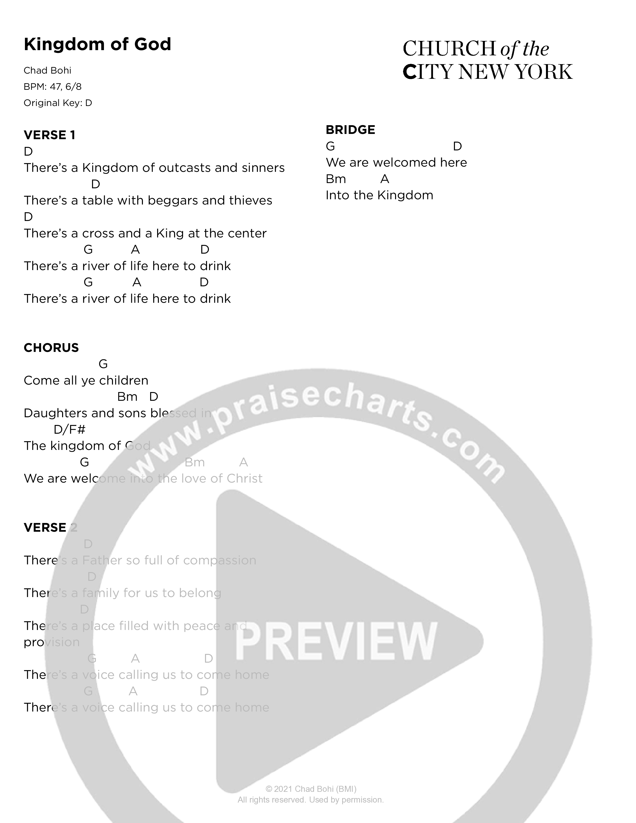Kingdom of God (Live) Chord Chart (Church of the City New York)
