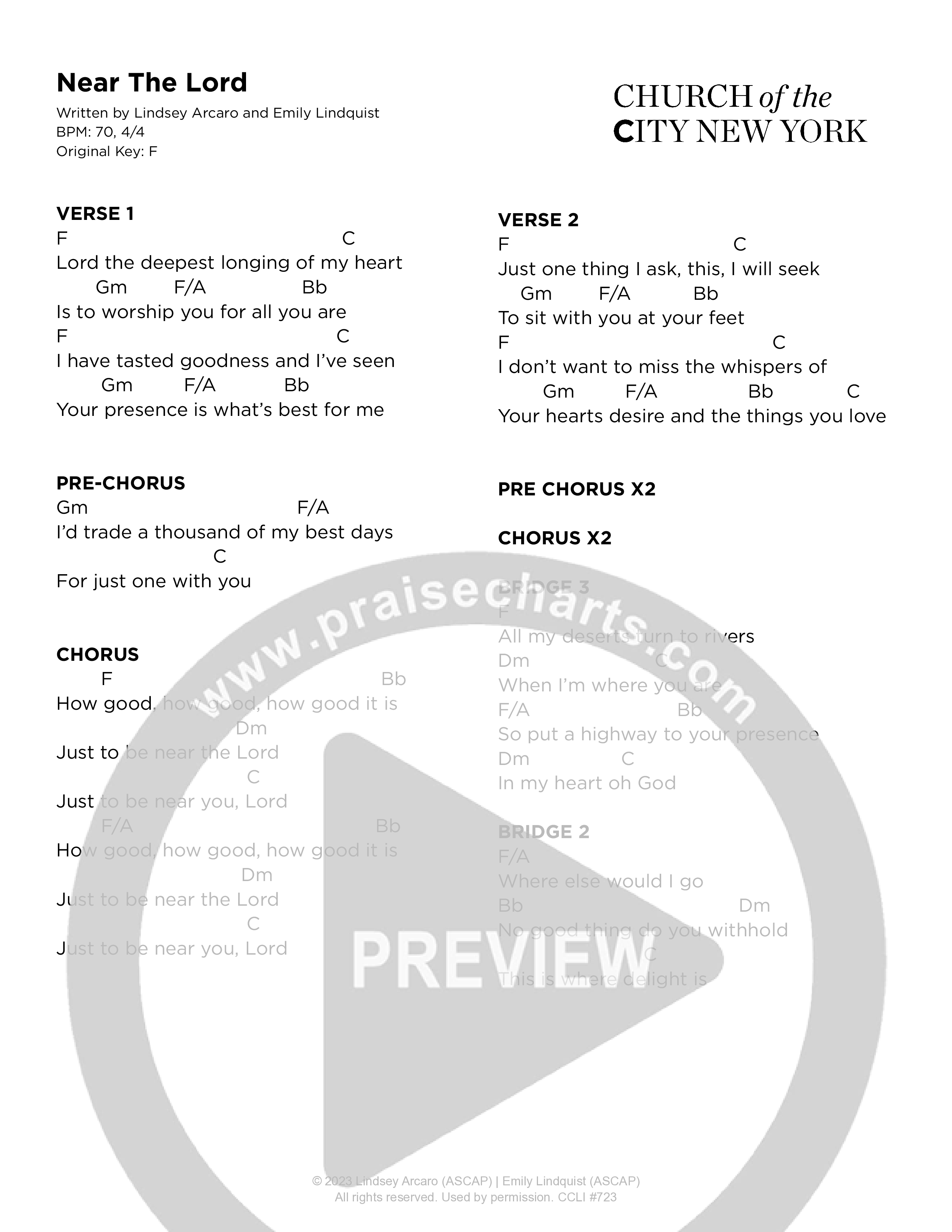 Near The Lord (Live) Chord Chart (Church of the City New York)