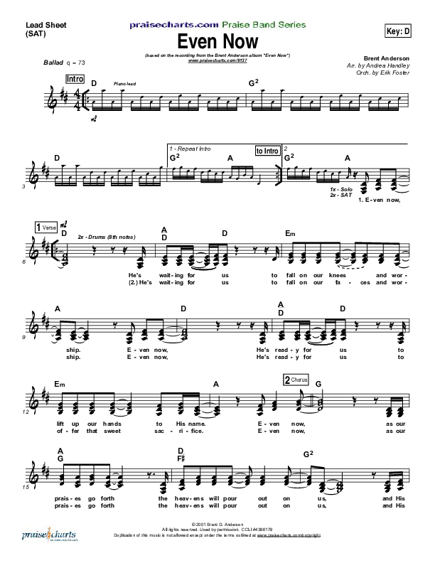 Even Now Lead Sheet (SAT) (Brent Anderson)