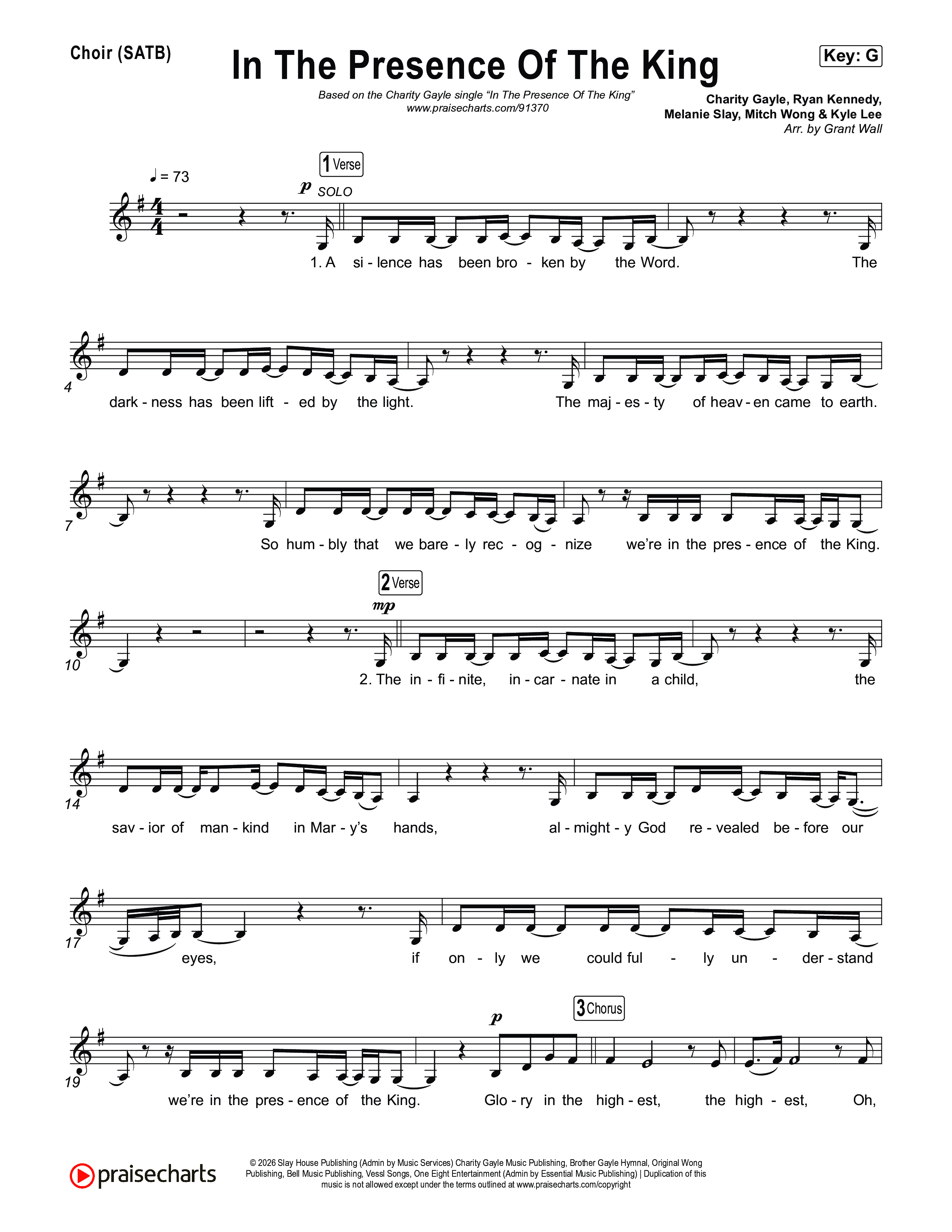 In The Presence Of The King Choir Sheet (SATB) (Charity Gayle)