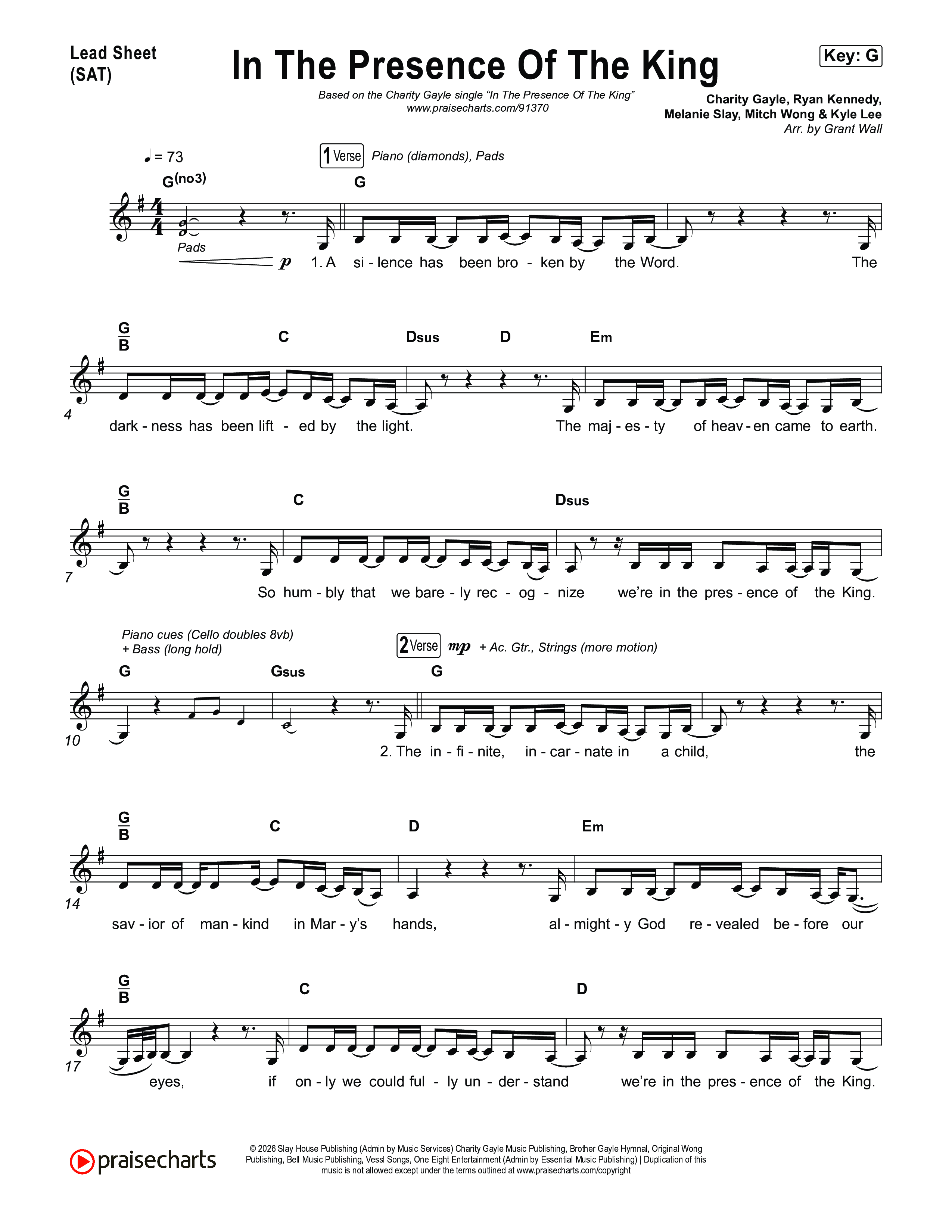 In The Presence Of The King Lead Sheet (SAT) (Charity Gayle)