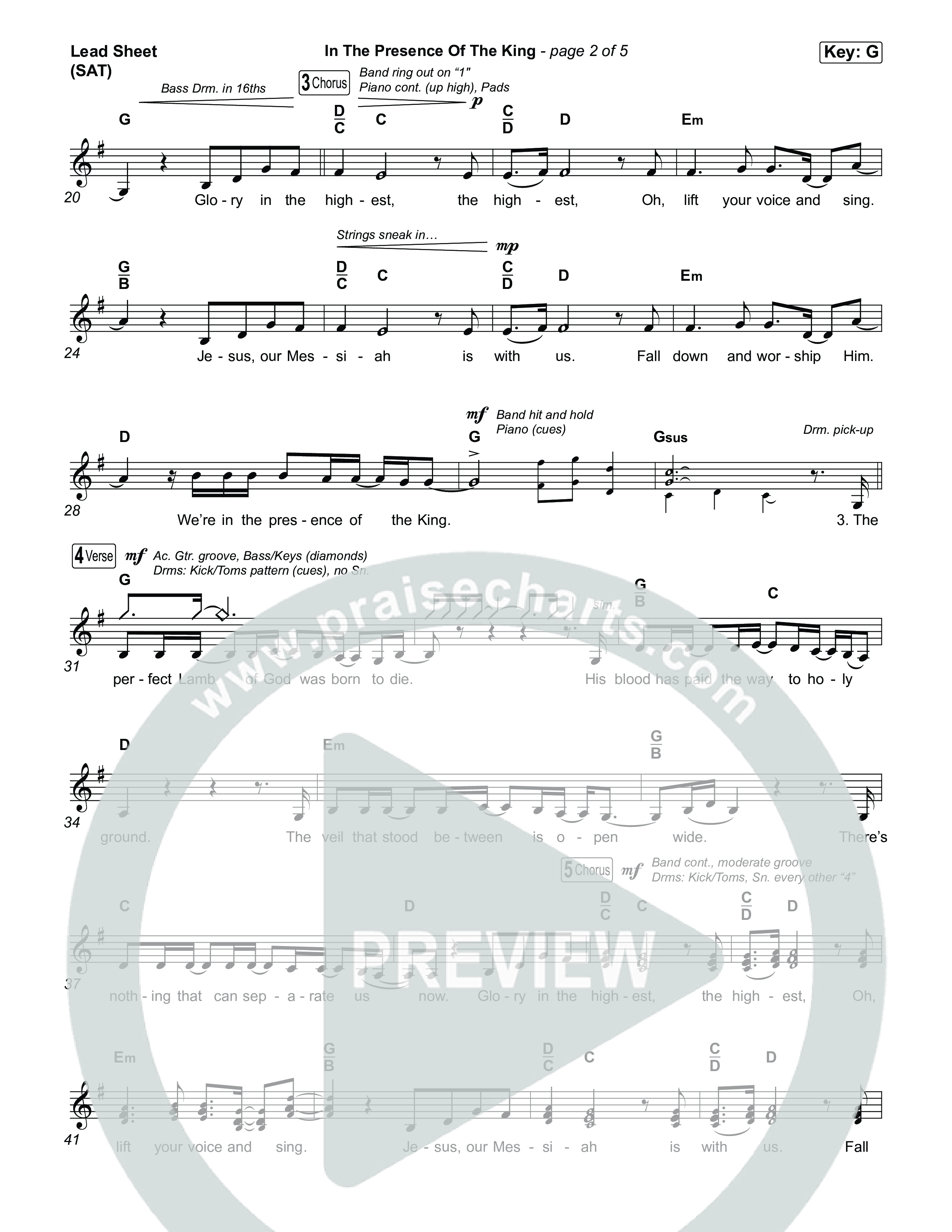 In The Presence Of The King Lead Sheet (SAT) (Charity Gayle)