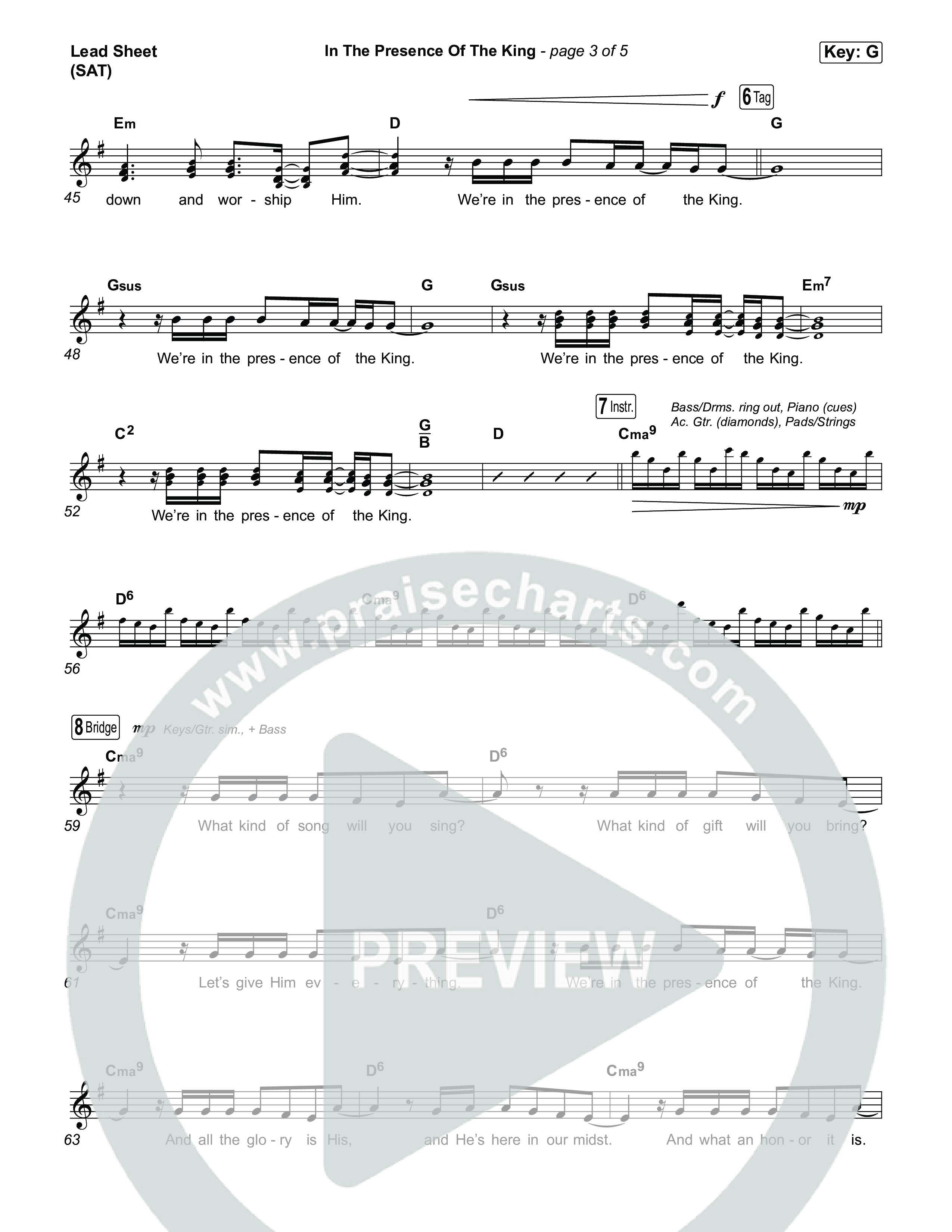 In The Presence Of The King Lead Sheet (SAT) (Charity Gayle)