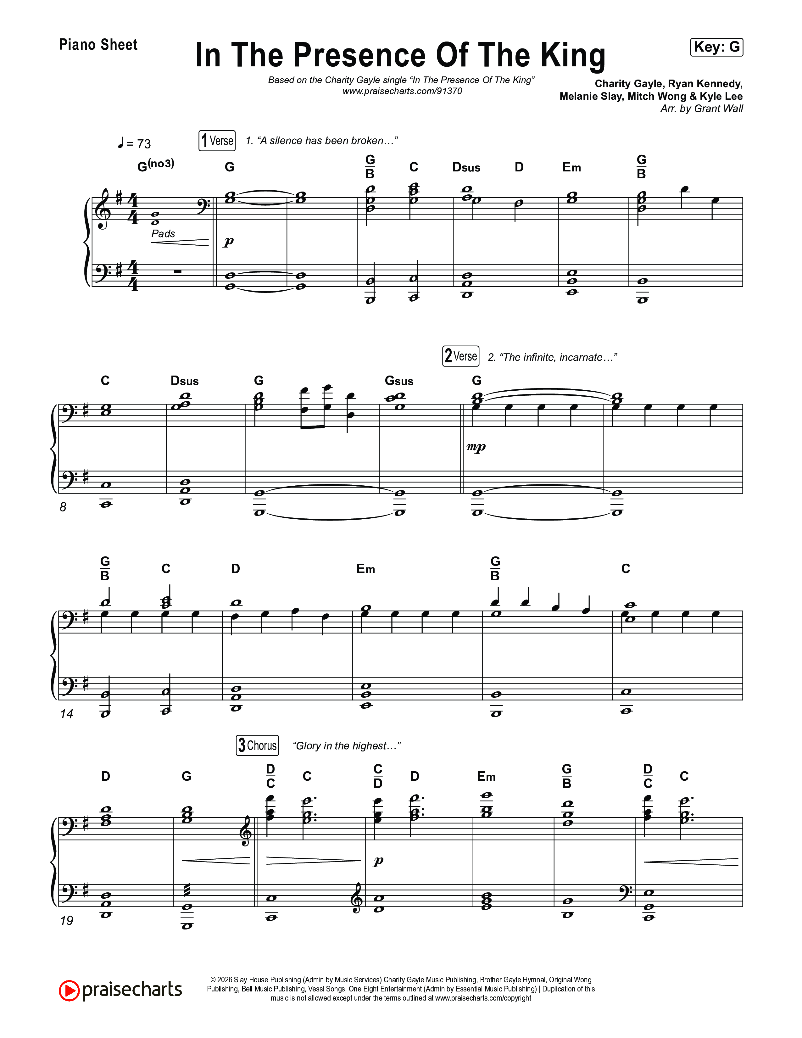 In The Presence Of The King Piano Sheet (Charity Gayle)