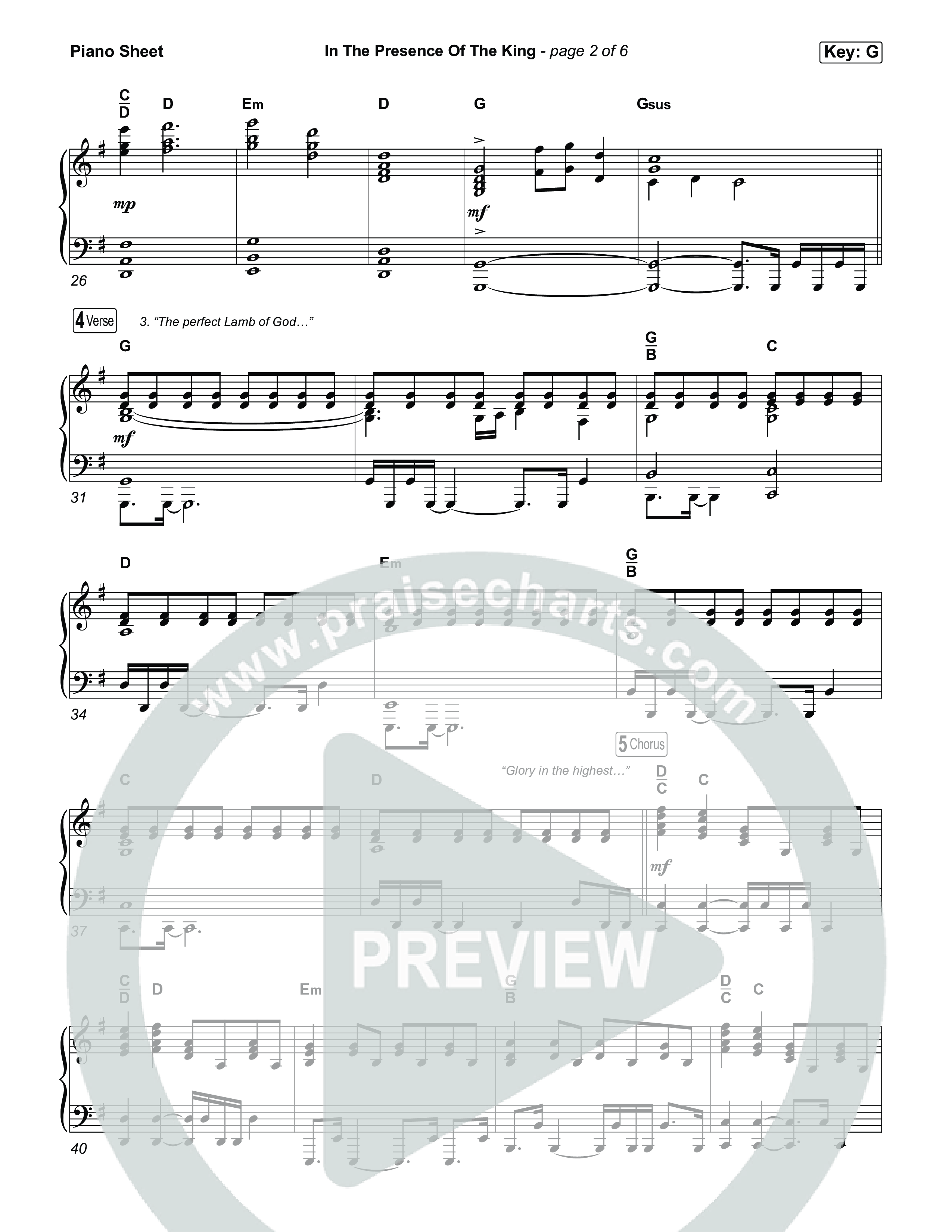 In The Presence Of The King Piano Sheet (Charity Gayle)