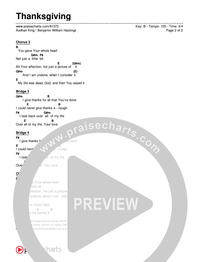Thanksgiving Chords & Lyrics (Benjamin William Hastings / Aodhan King)