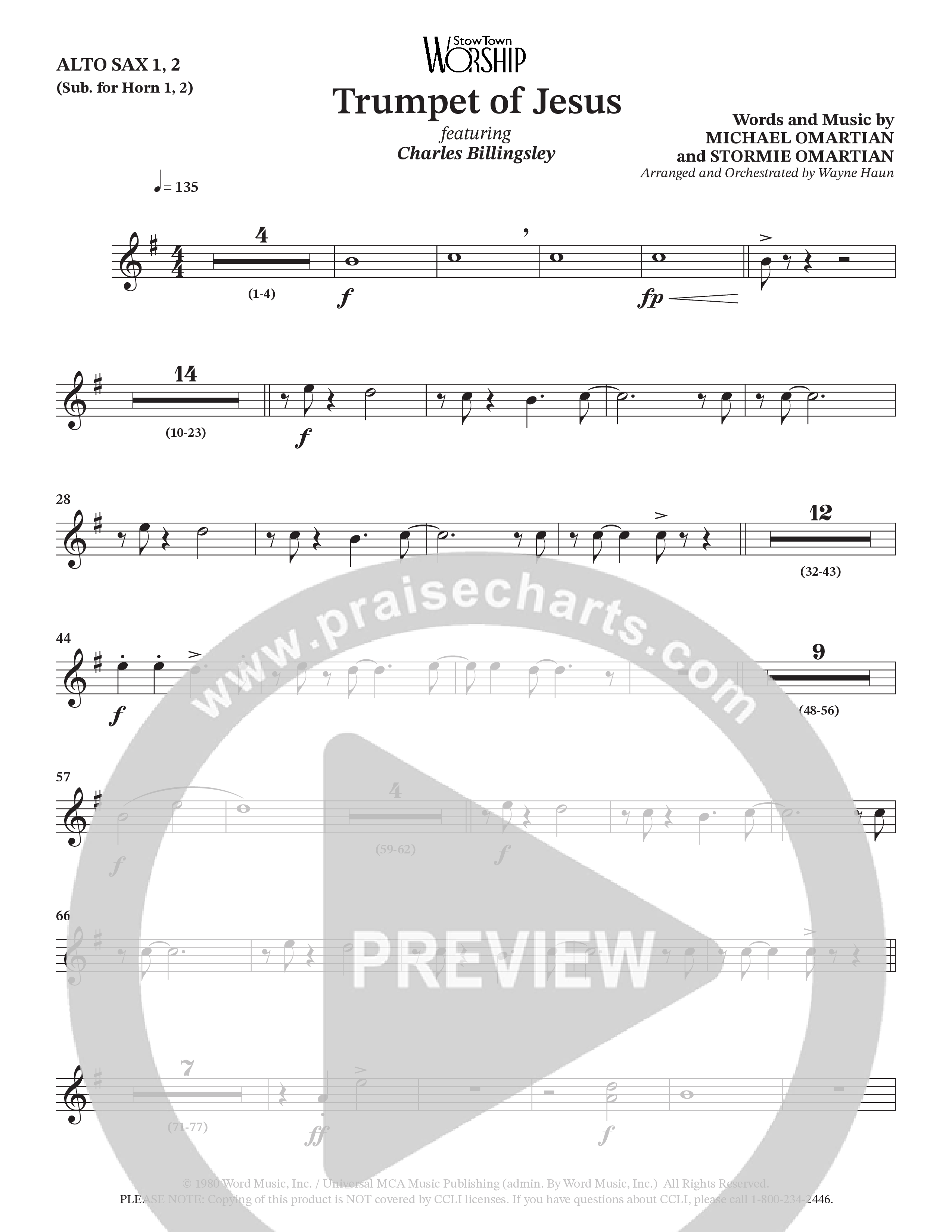 Trumpet Of Jesus (Choral Anthem SATB) Alto Sax 1/2 (Charles Billingsley / Russ Taff / Arr. Wayne Haun)
