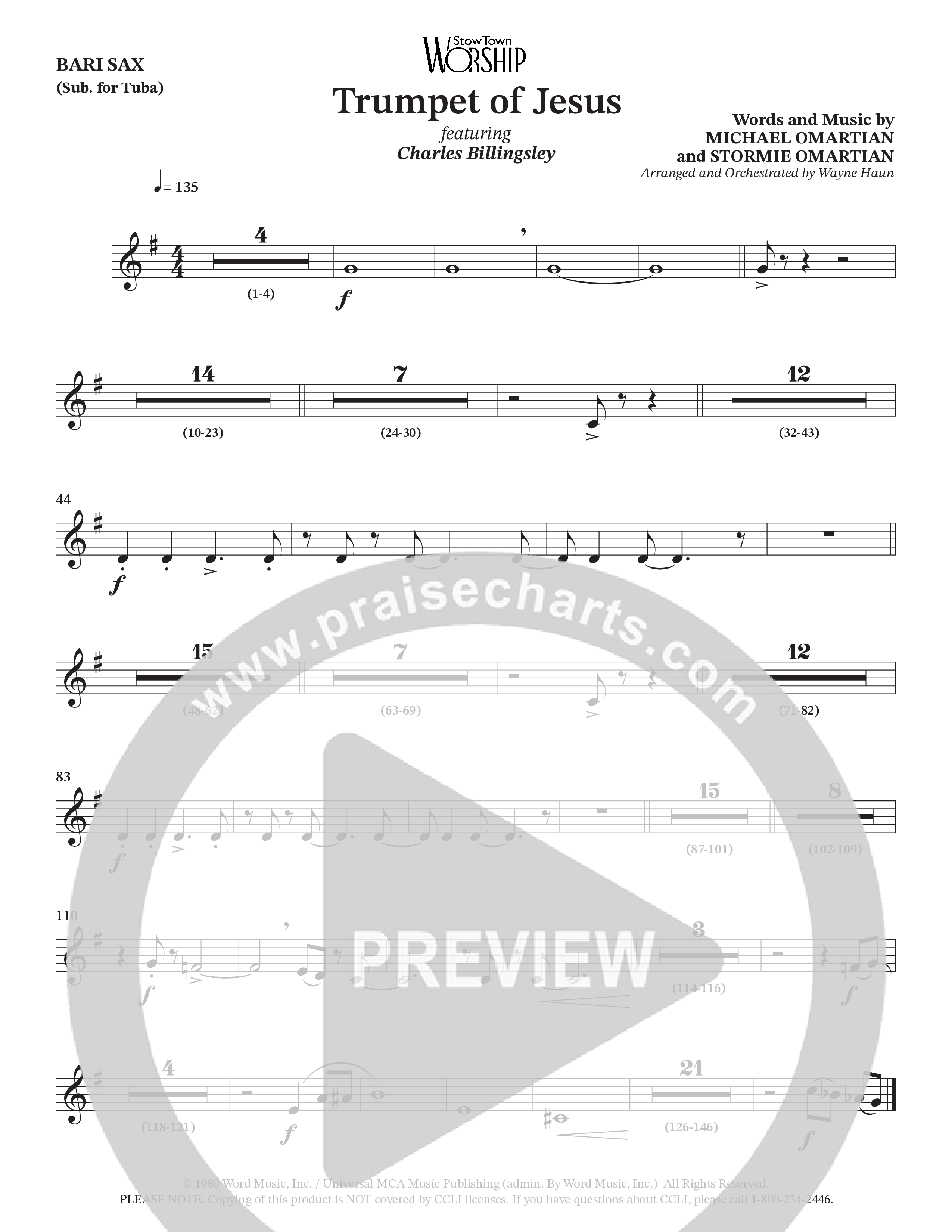 Trumpet Of Jesus (Choral Anthem SATB) Bari Sax (Charles Billingsley / Russ Taff / Arr. Wayne Haun)