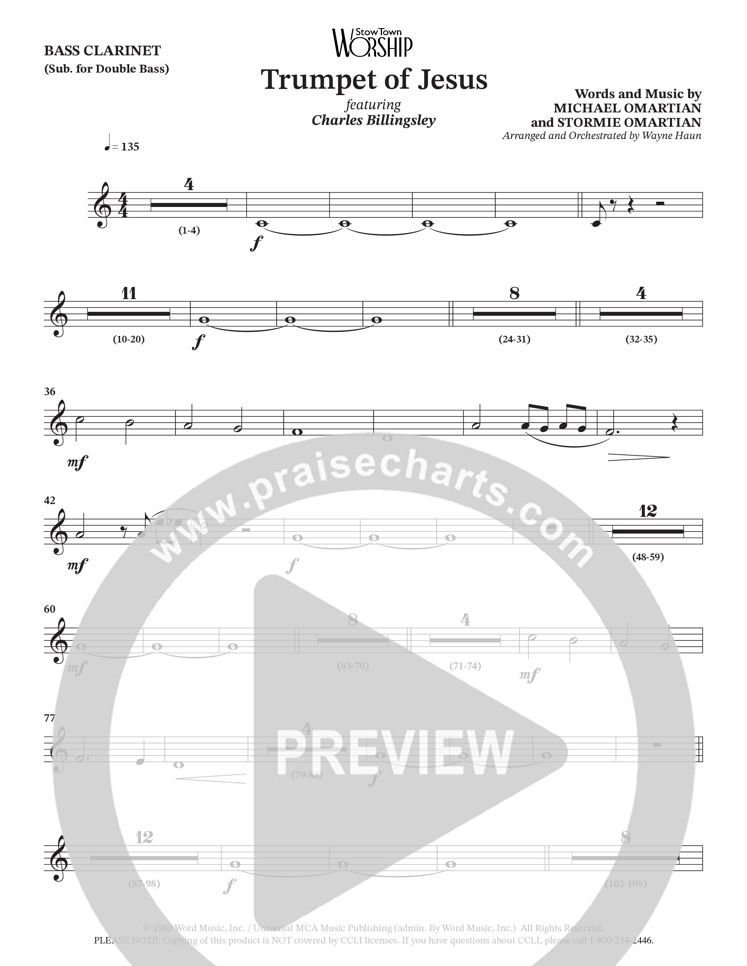 Trumpet Of Jesus (Choral Anthem SATB) Bass Clarinet (Charles Billingsley / Russ Taff / Arr. Wayne Haun)