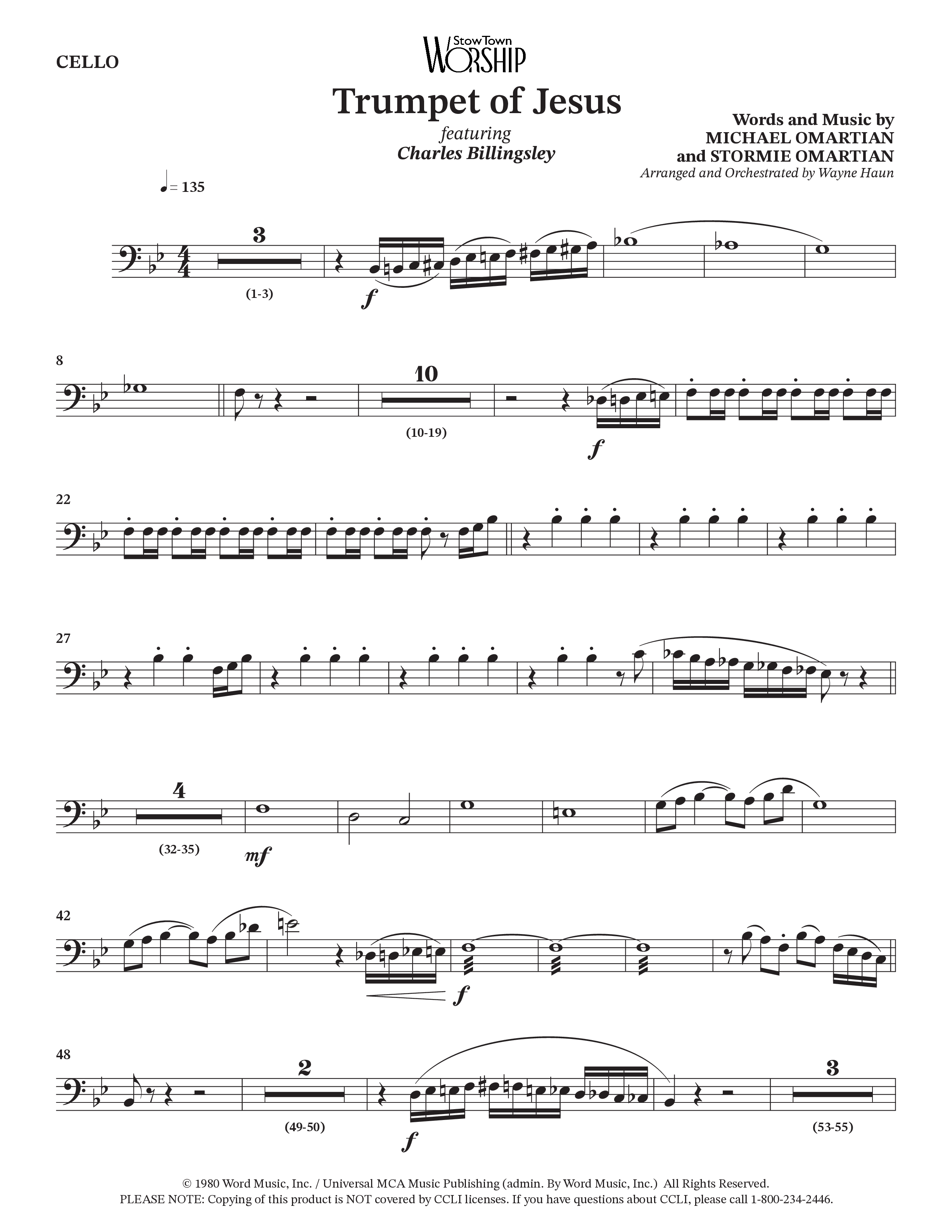 Trumpet Of Jesus (Choral Anthem SATB) Cello (Charles Billingsley / Russ Taff / Arr. Wayne Haun)