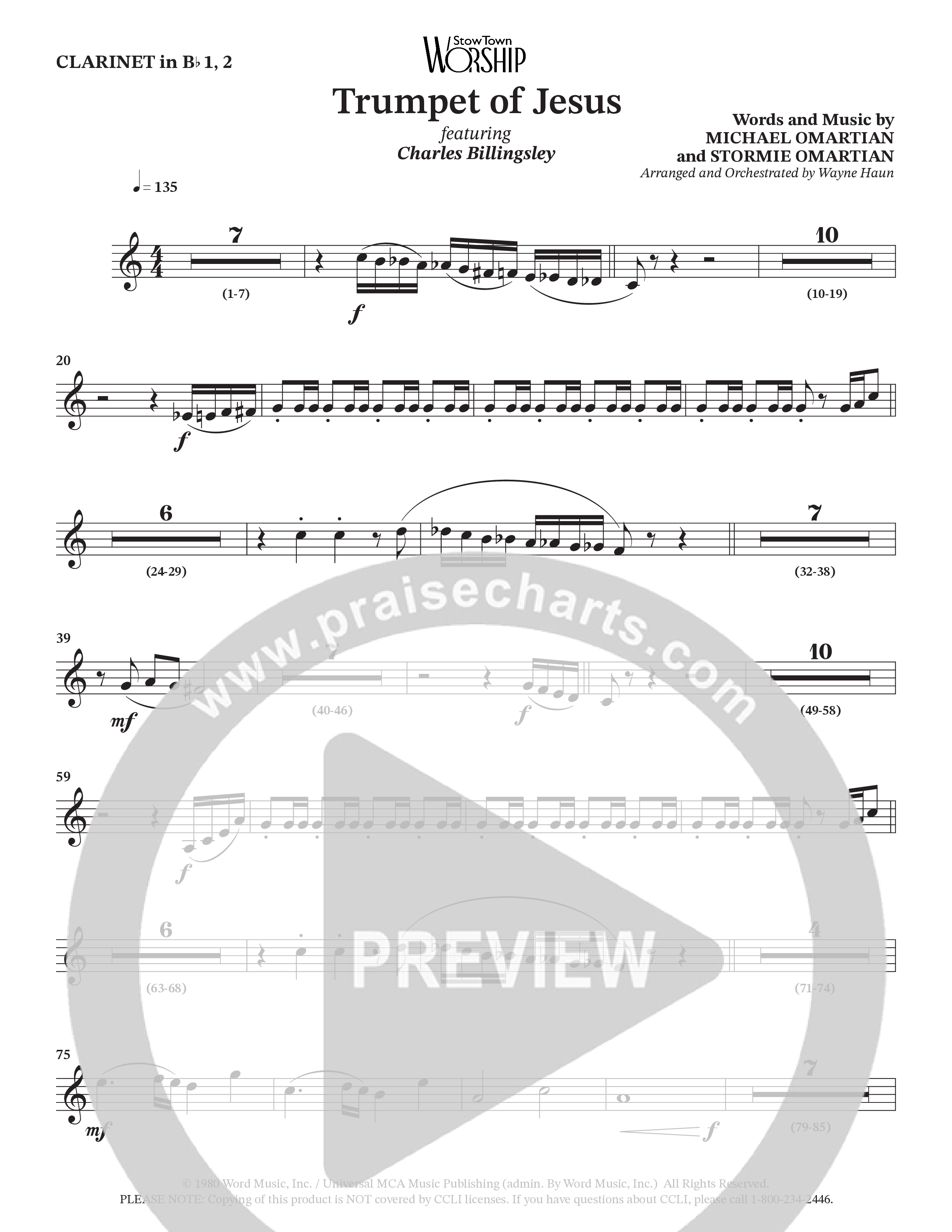 Trumpet Of Jesus (Choral Anthem SATB) Clarinet 1/2 (Charles Billingsley / Russ Taff / Arr. Wayne Haun)