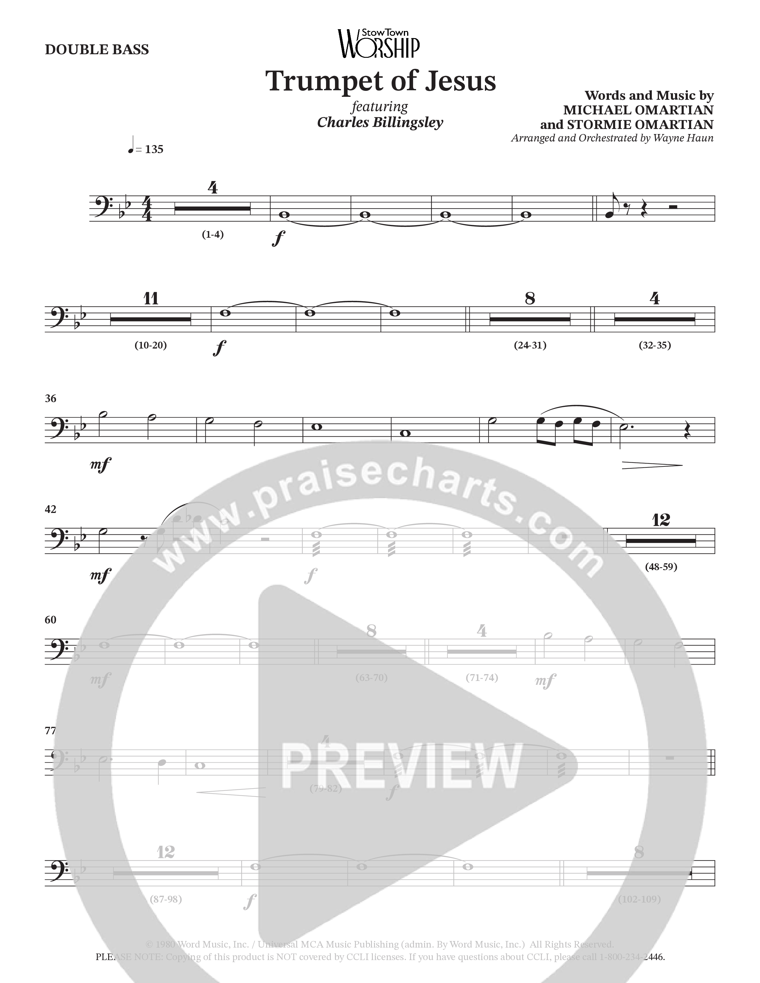 Trumpet Of Jesus (Choral Anthem SATB) Double Bass (Charles Billingsley / Russ Taff / Arr. Wayne Haun)