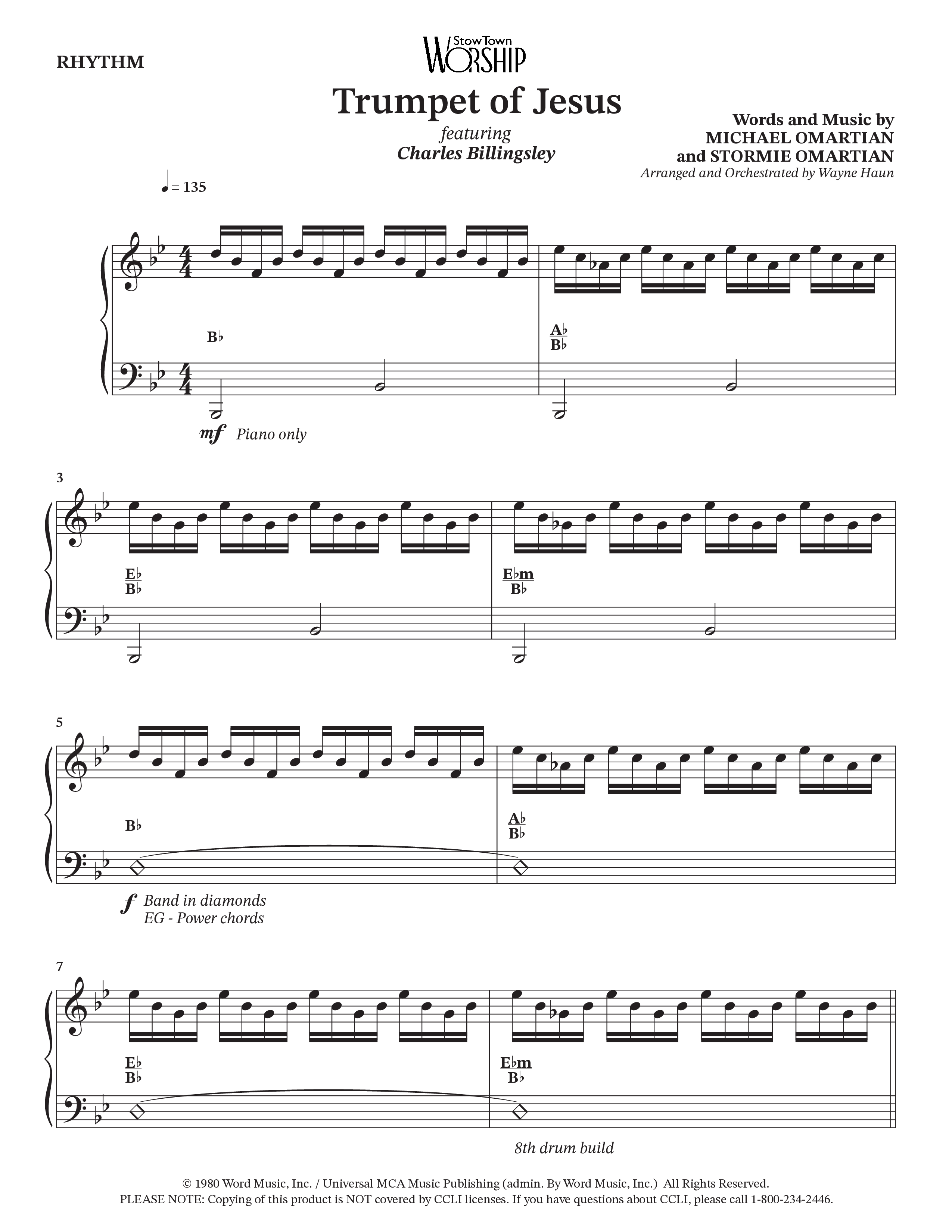 Trumpet Of Jesus (Choral Anthem SATB) Rhythm Chart (Charles Billingsley / Russ Taff / Arr. Wayne Haun)