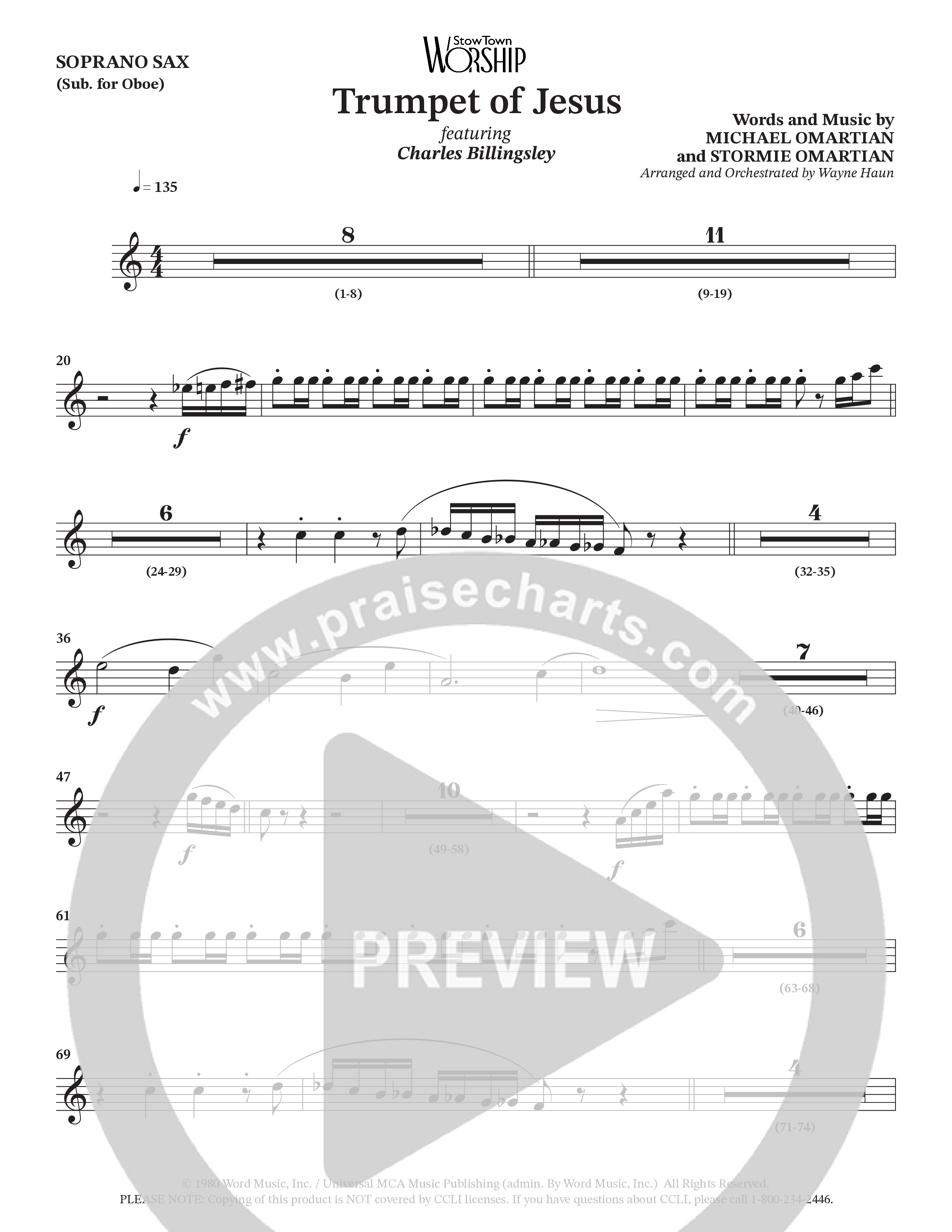 Trumpet Of Jesus (Choral Anthem SATB) Soprano Sax (Charles Billingsley / Russ Taff / Arr. Wayne Haun)