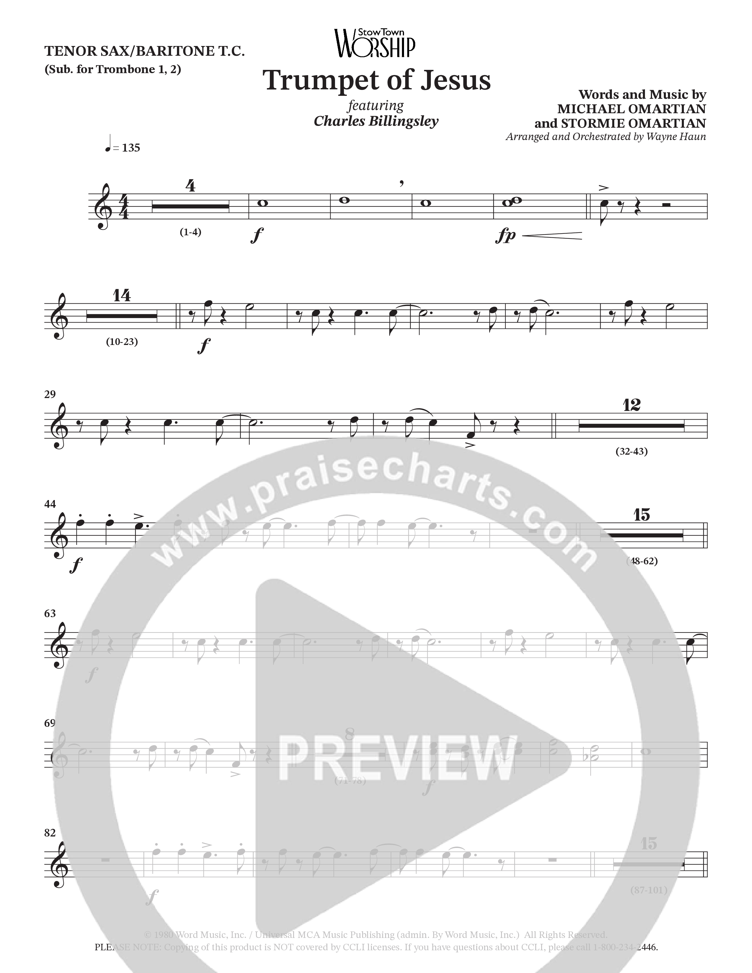 Trumpet Of Jesus (Choral Anthem SATB) Tenor Sax/Baritone T.C. (Charles Billingsley / Russ Taff / Arr. Wayne Haun)