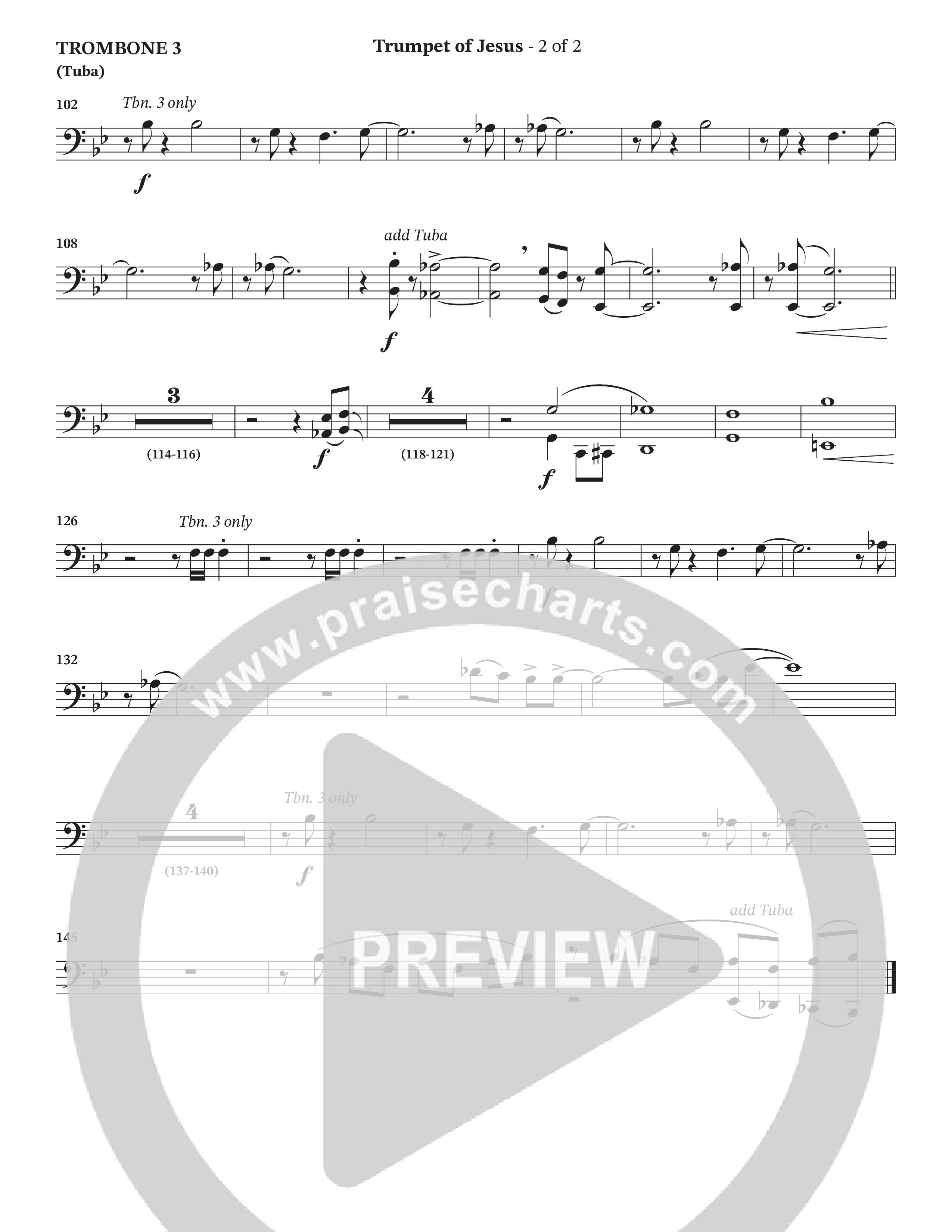 Trumpet Of Jesus (Choral Anthem SATB) Trombone 3/Tuba (Charles Billingsley / Russ Taff / Arr. Wayne Haun)