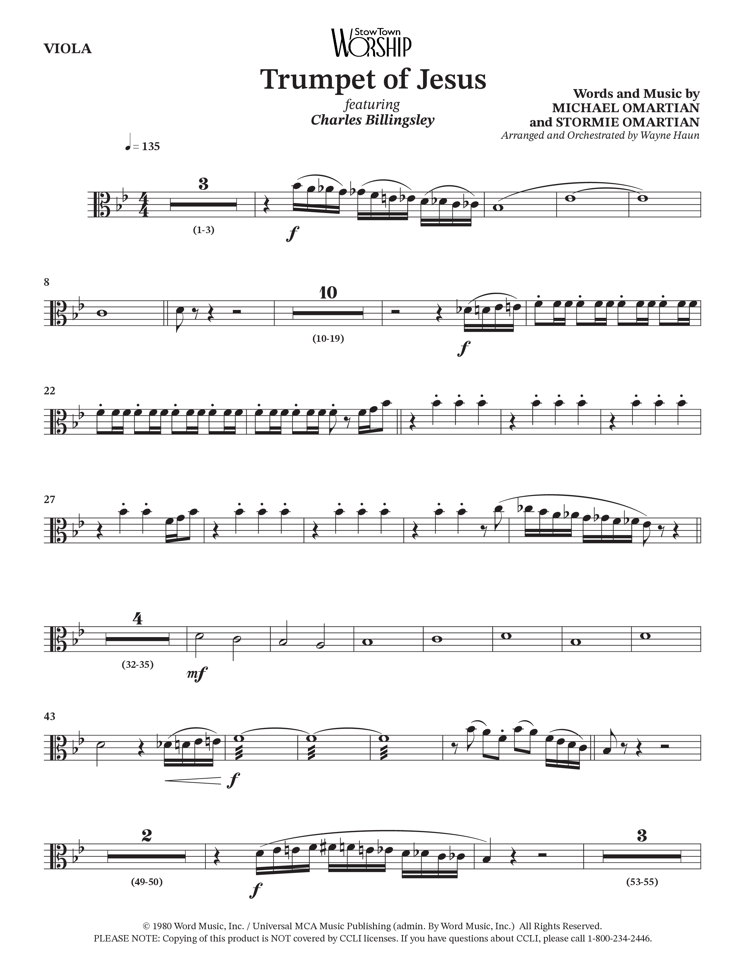 Trumpet Of Jesus (Choral Anthem SATB) Viola (Charles Billingsley / Russ Taff / Arr. Wayne Haun)