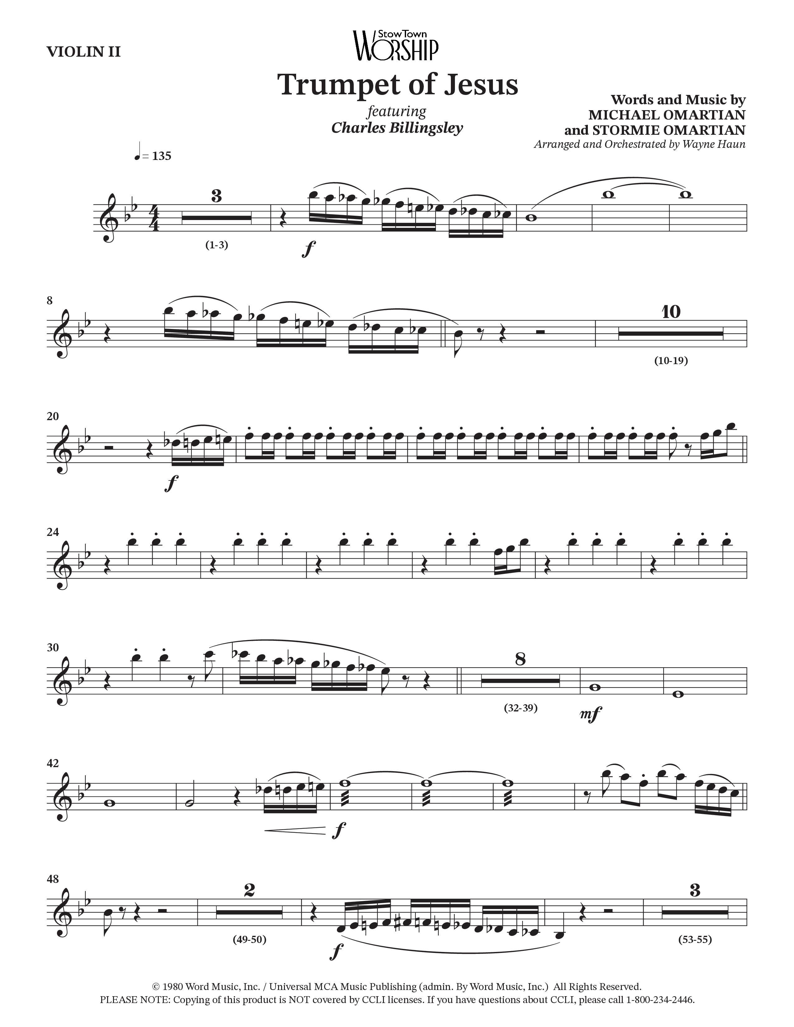 Trumpet Of Jesus (Choral Anthem SATB) Violin 2 (Charles Billingsley / Russ Taff / Arr. Wayne Haun)