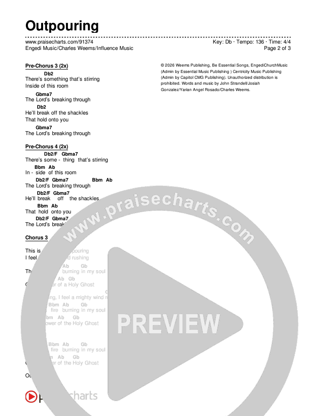 Outpouring Chords & Lyrics (Engedi Music / Charles Weems / Influence Music)