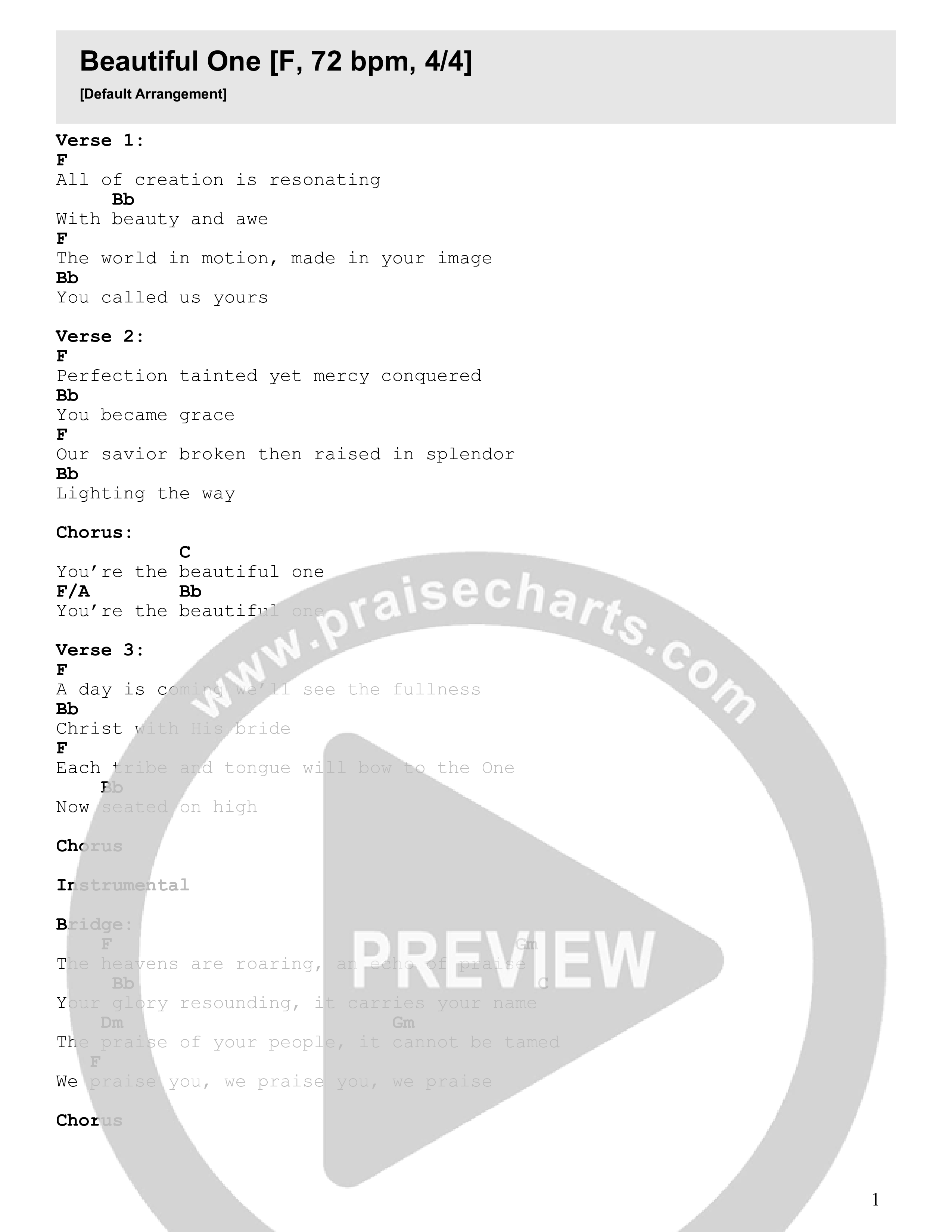 Beautiful One Chord Chart (Rockharbor)