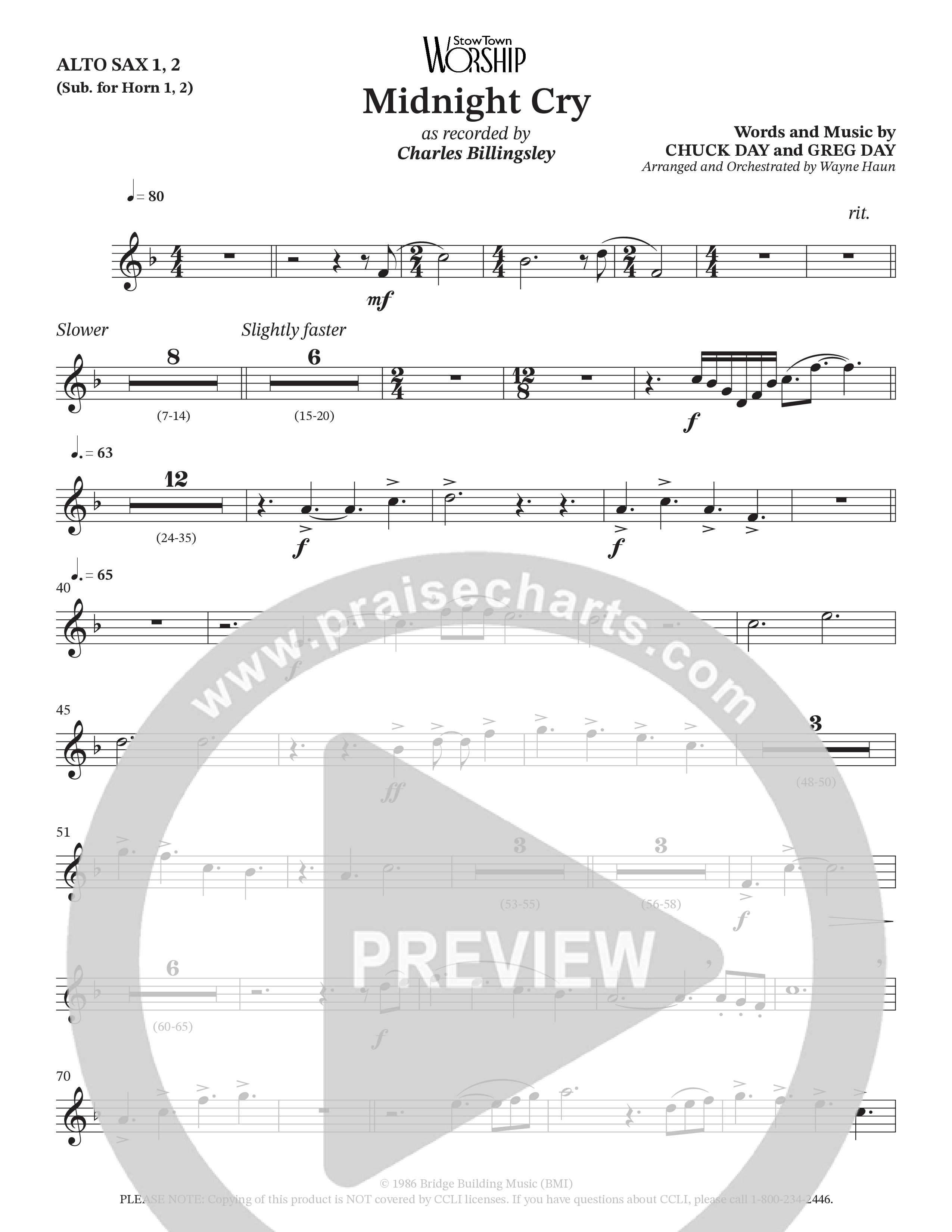 Midnight Cry (Choral Anthem SATB) Alto Sax 1/2 (Charles Billingsley / Arr. Wayne Haun)