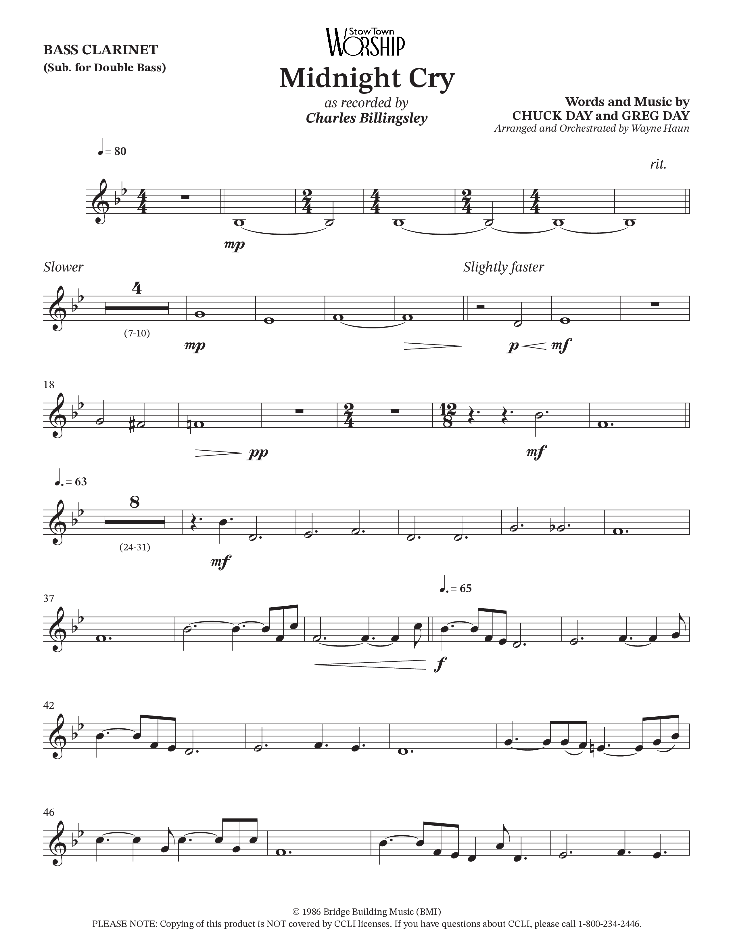 Midnight Cry (Choral Anthem SATB) Bass Clarinet (Charles Billingsley / Arr. Wayne Haun)
